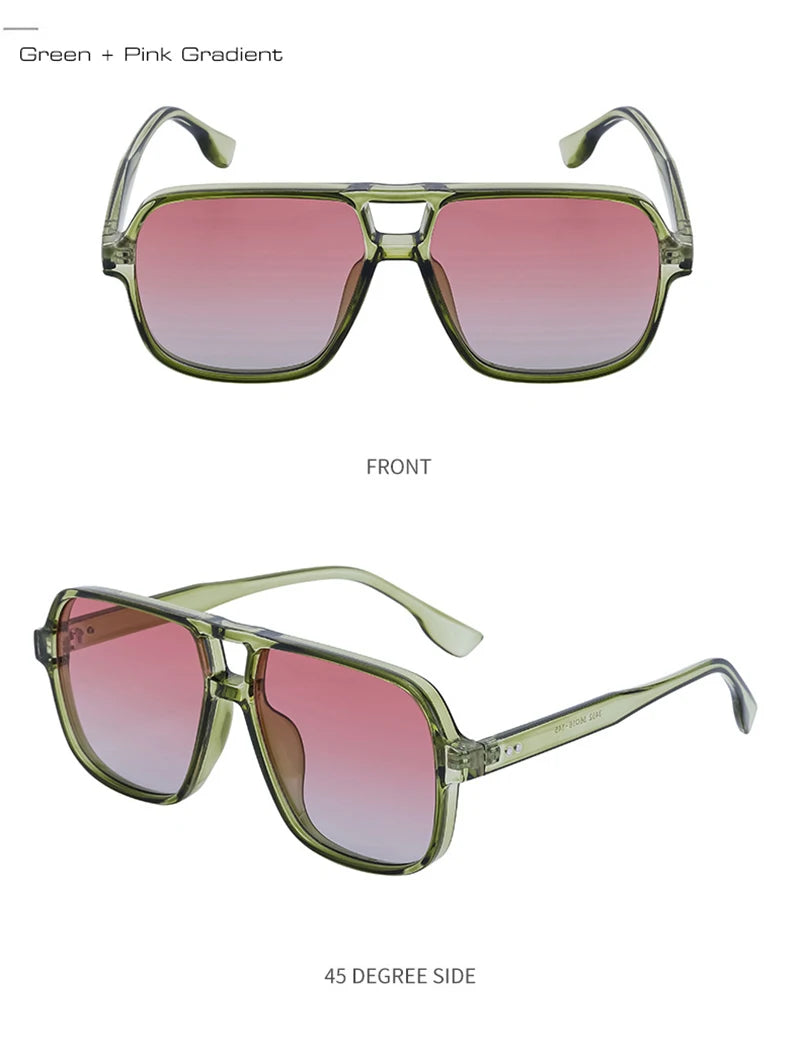 SHAUNA Retro Double Bridges Square Women Gradient Sunglasses Shades UV400 Fashion Rivets Decoration Men Sun Glasses