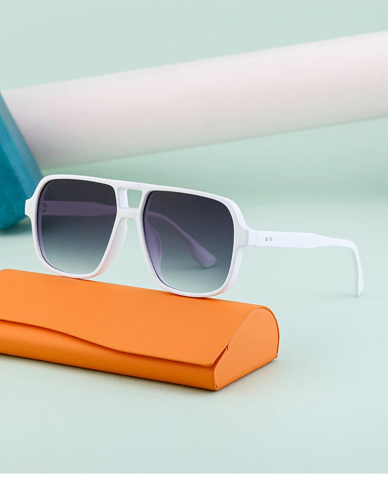 SHAUNA Retro Double Bridges Square Women Gradient Sunglasses Shades UV400 Fashion Rivets Decoration Men Sun Glasses