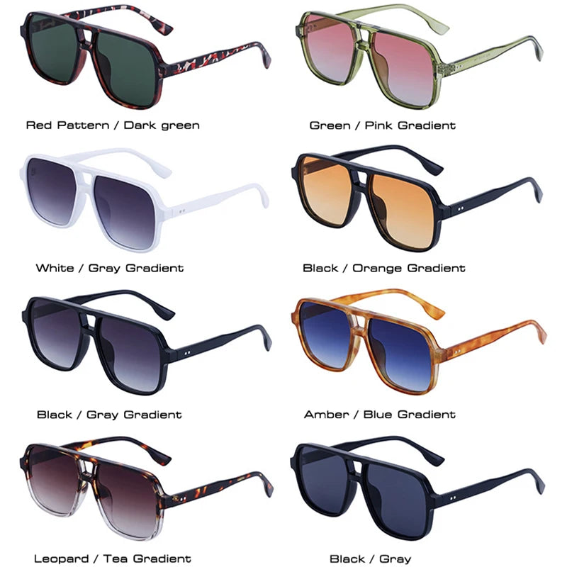 SHAUNA Retro Double Bridges Square Women Gradient Sunglasses Shades UV400 Fashion Rivets Decoration Men Sun Glasses