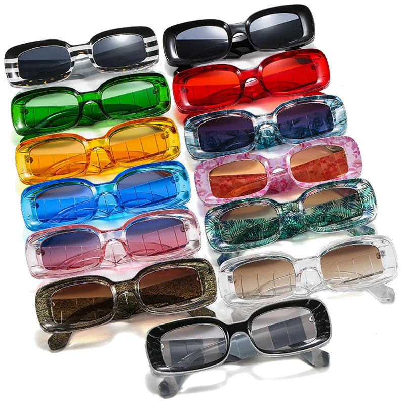 SO&EI Retro Colorful Rectangle Women Sunglasses Fashion Candy Color Shades UV400 Men Clear Gradient Square Sun Glasses