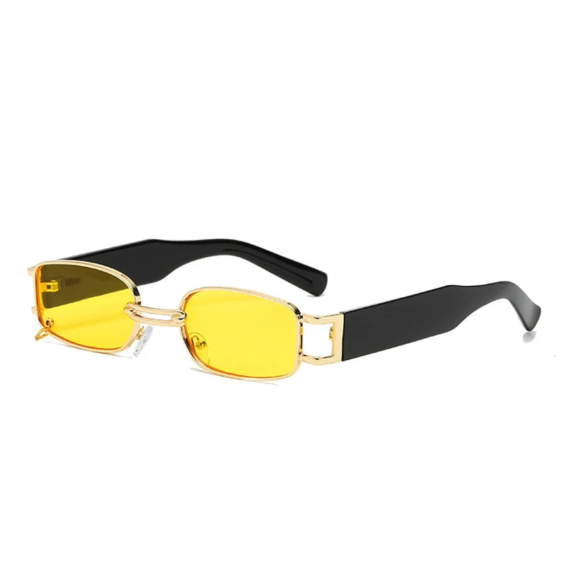 SO&EI Ins Popular Fashion Small Rectangle Women Luxury Sunglasses Vintage Metal Ring Decoration Men Punk Sun Glasses UV400