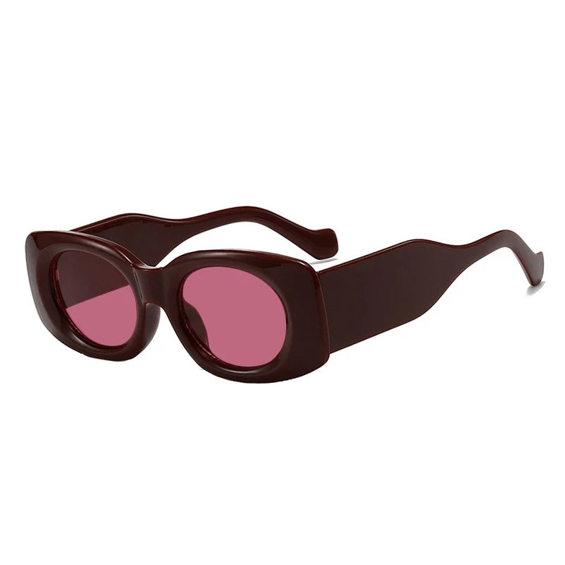 SO&EI Ins Popular Fashion Square Women Sunglasses Shades UV400 Retro Punk Men Oval Yellow Sun Glasses