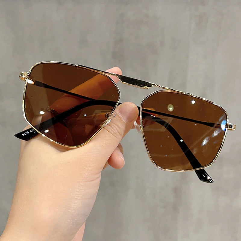 SHAUNA Retro Metal Polygon Square Sunglasses Women Fashion Champagne Shades UV400 Men Sun Glasses