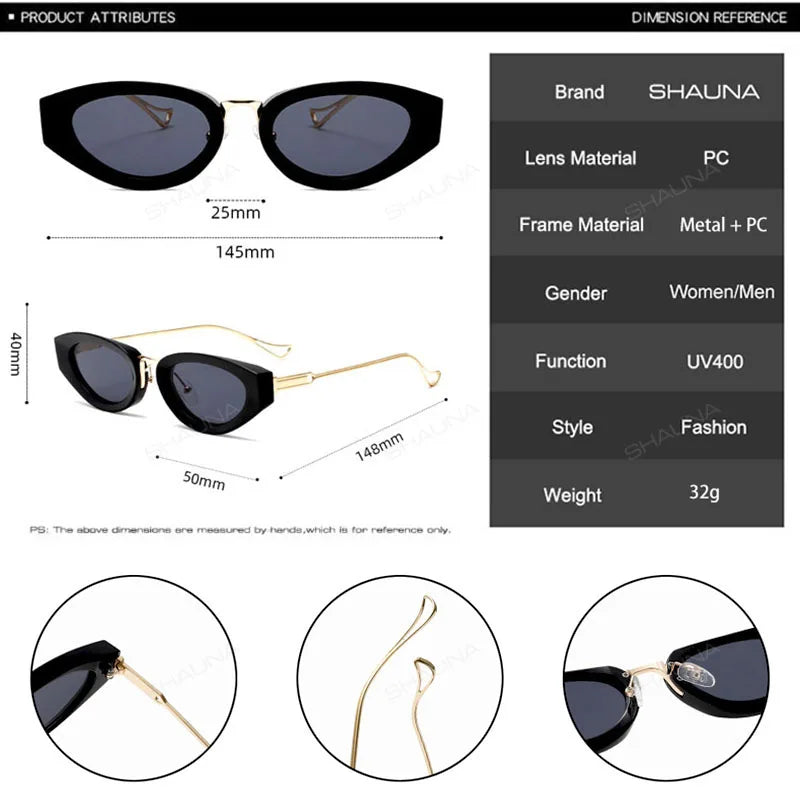 SHAUNA Retro Small Cat Eye Women Sunglasses Fashion Gradient Shades UV400 Men Yellow Sun Glasses