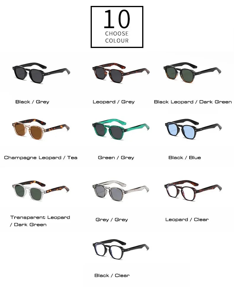 JNPCXI Retro Rivets Men Square Sunglasses Fashion Blue Green Trending Shades UV400 Women Clear Frame