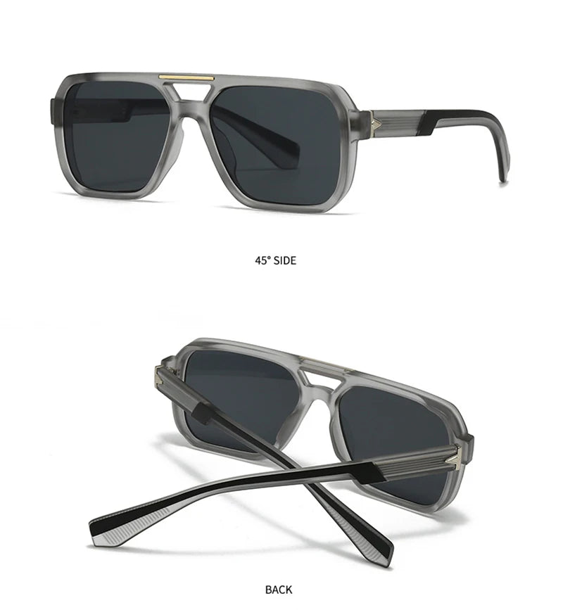 SHAUNA Retro Rivets Double Bridges Men Square Sunglasses Shades UV400 Fashion Women Luxury Blue Green Sun Glasses