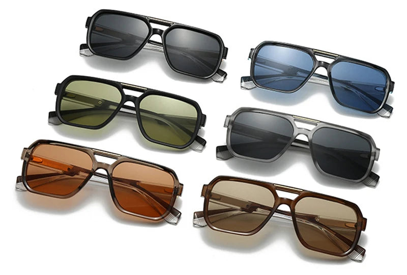 SHAUNA Retro Rivets Double Bridges Men Square Sunglasses Shades UV400 Fashion Women Luxury Blue Green Sun Glasses