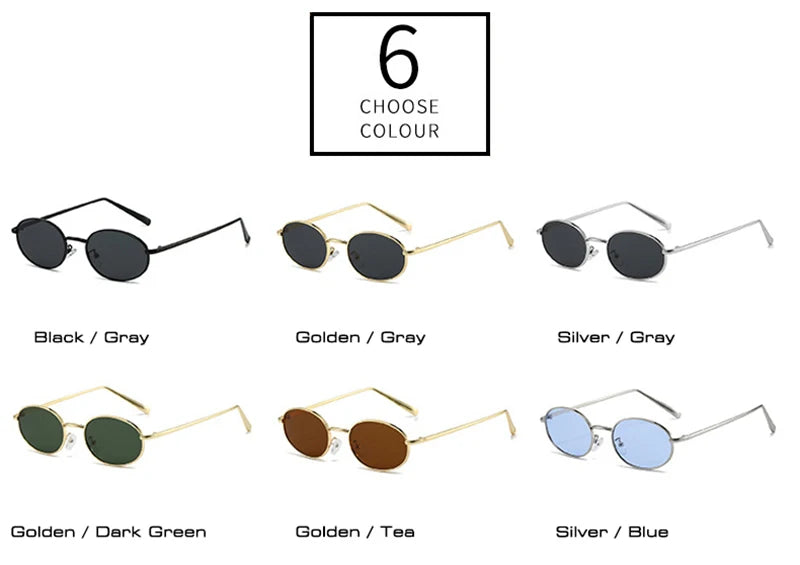 SHAUNA Retro Small Oval Metal Frame Women Sunglasses UV400 Men Punk Sun Glasses