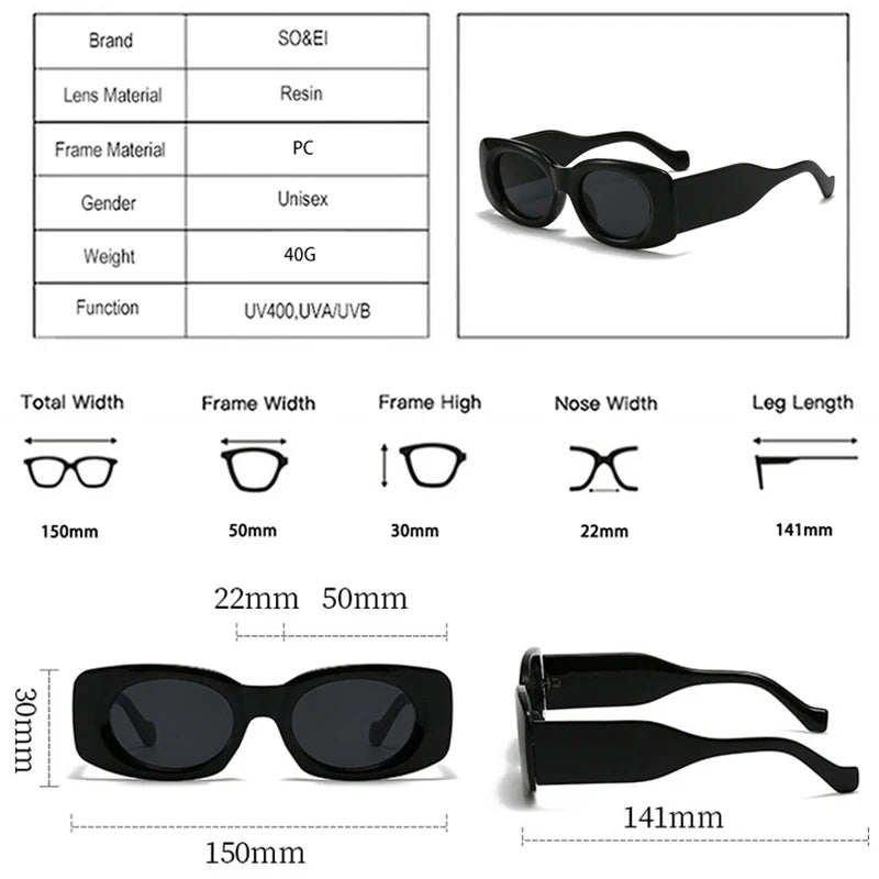 SO&EI Ins Popular Fashion Square Women Sunglasses Shades UV400 Retro Punk Men Oval Yellow Sun Glasses