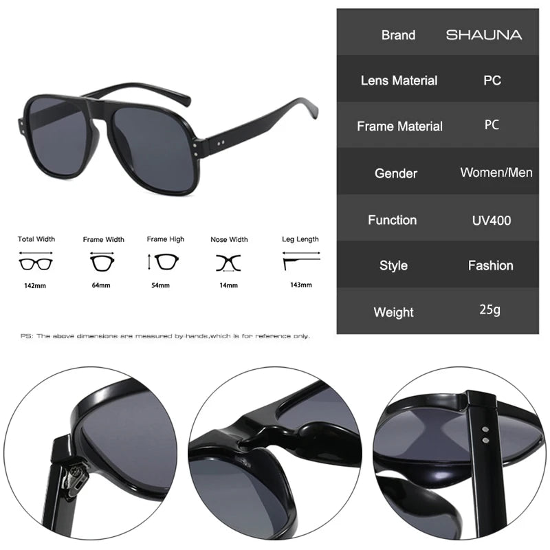 SHAUNA Fashion Pilot Men Sunglasses Retro Candy Color Shades UV400 Women Trending Rivets Sun Glasses