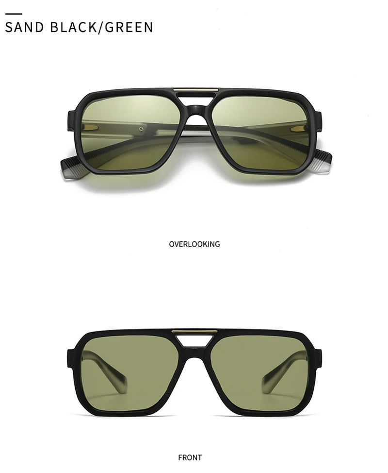 SHAUNA Retro Rivets Double Bridges Men Square Sunglasses Shades UV400 Fashion Women Luxury Blue Green Sun Glasses