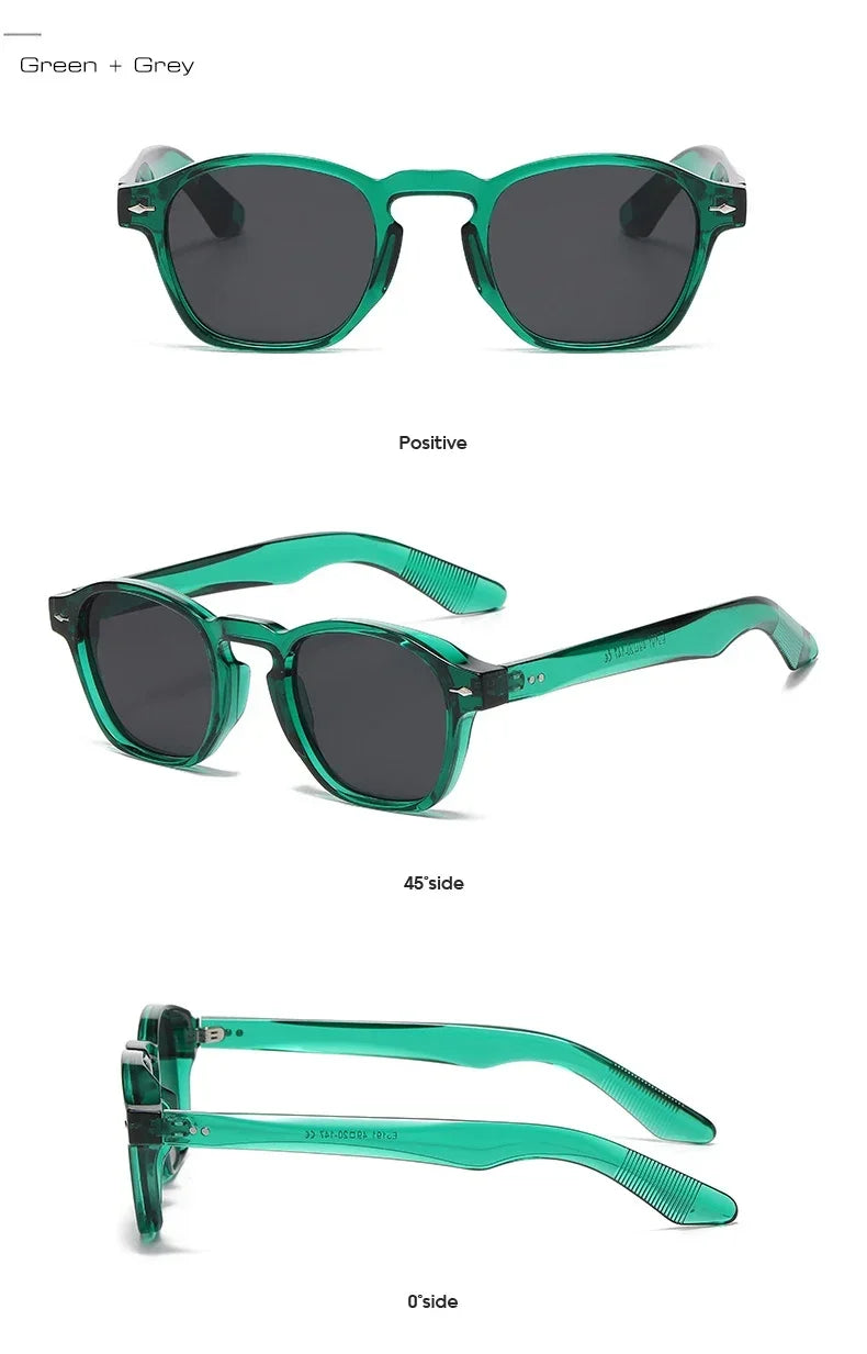 JNPCXI Retro Rivets Men Square Sunglasses Fashion Blue Green Trending Shades UV400 Women Clear Frame