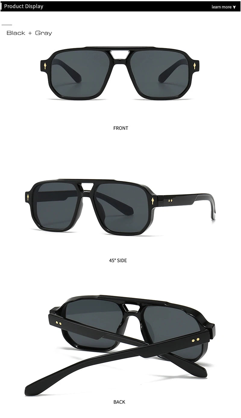 SHAUNA Retro Double Bridges Square Sunglasses Women Gradient Shades UV400 Fashion Brand Designer Rivets Men Sun Glasses