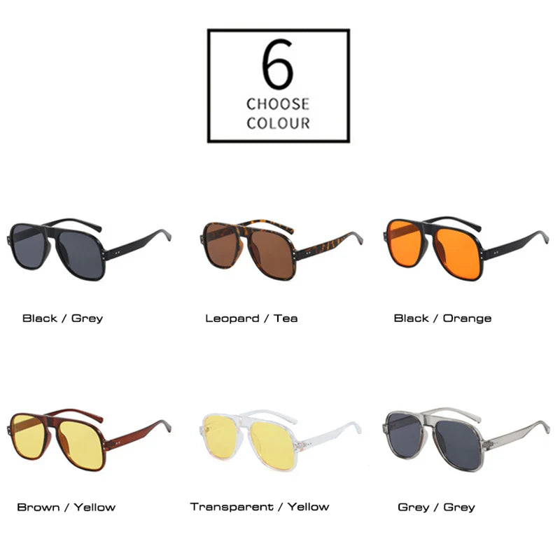 SO&EI Ins Popular Fashion Men Pilot Sunglasses Shades UV400 Retro Yellow Orange Women Trending Rivets Sun Glasses