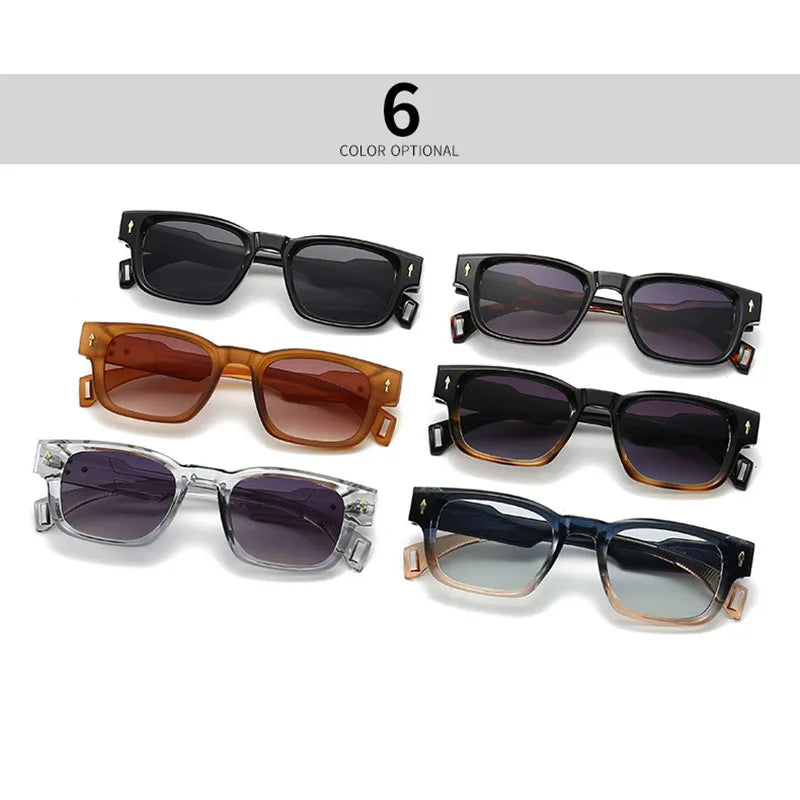 SHAUNA Retro Rivets Sunglasses Brand Designer Trending Rectangle Sun Glasses UV400