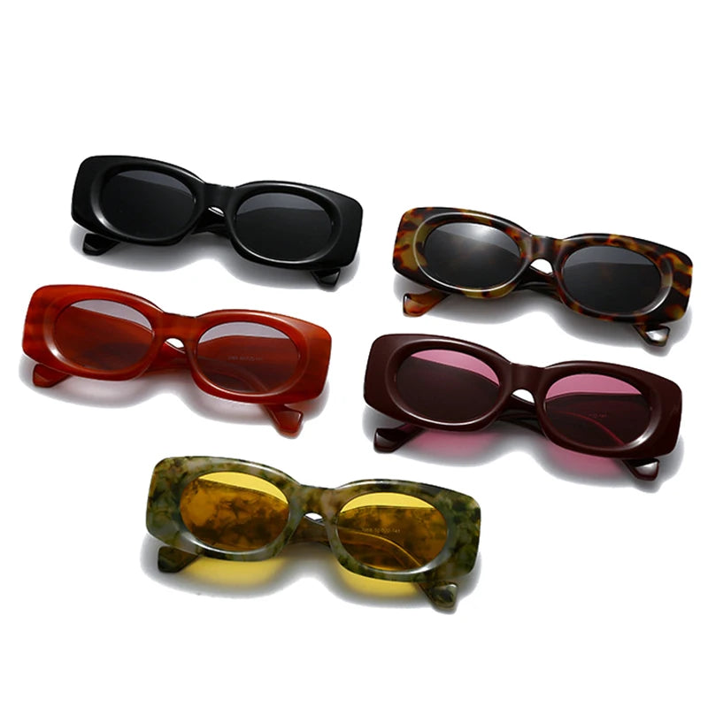 SO&EI Ins Popular Fashion Square Women Sunglasses Shades UV400 Retro Punk Men Oval Yellow Sun Glasses