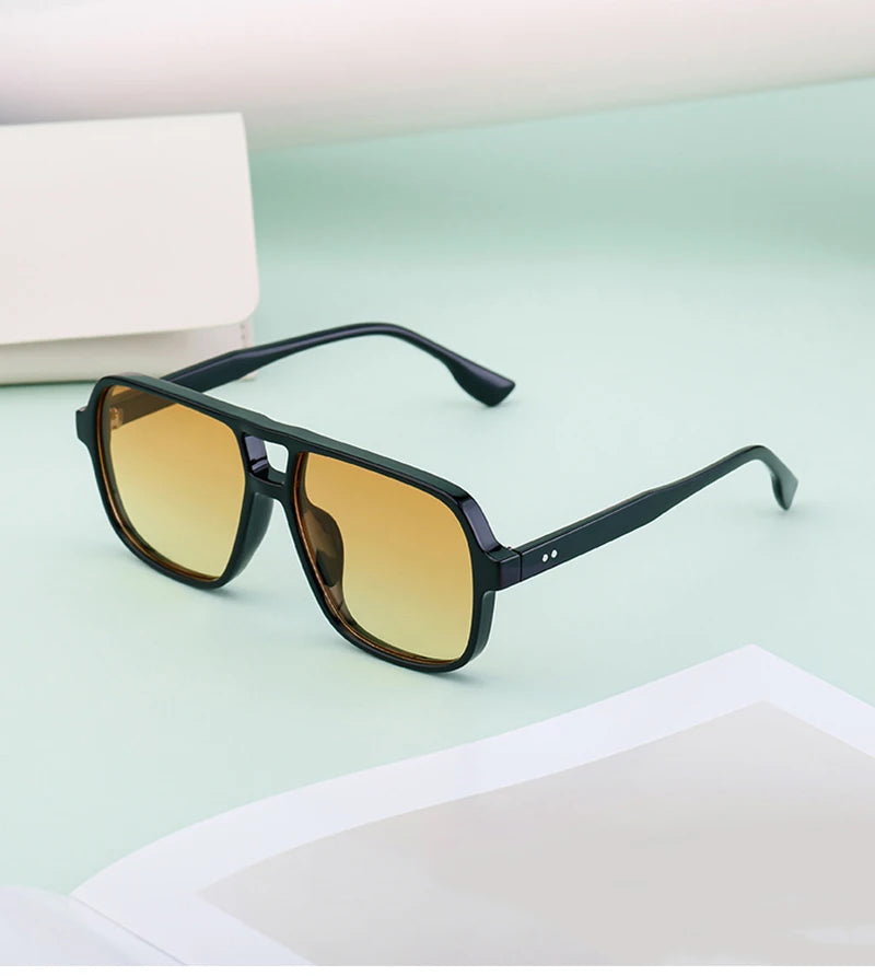 SHAUNA Retro Double Bridges Square Women Gradient Sunglasses Shades UV400 Fashion Rivets Decoration Men Sun Glasses