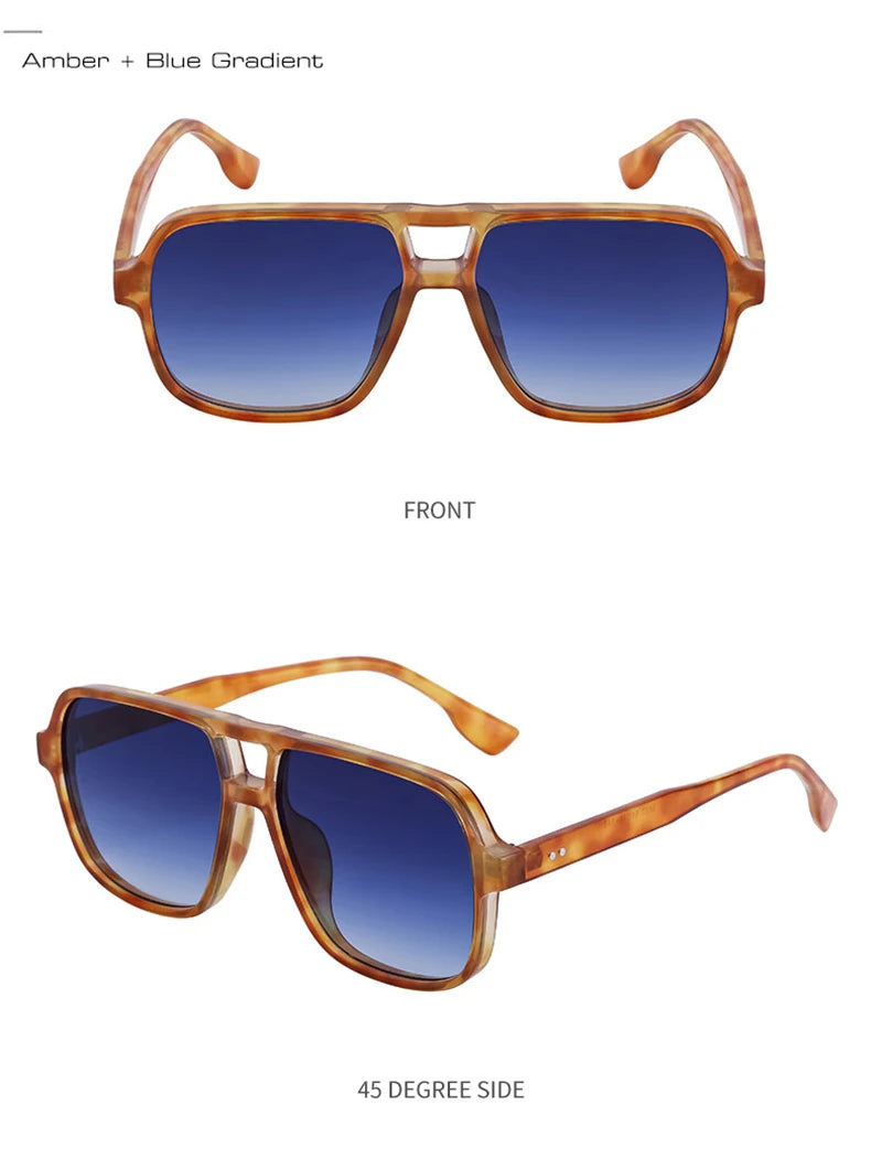 SHAUNA Retro Double Bridges Square Women Gradient Sunglasses Shades UV400 Fashion Rivets Decoration Men Sun Glasses