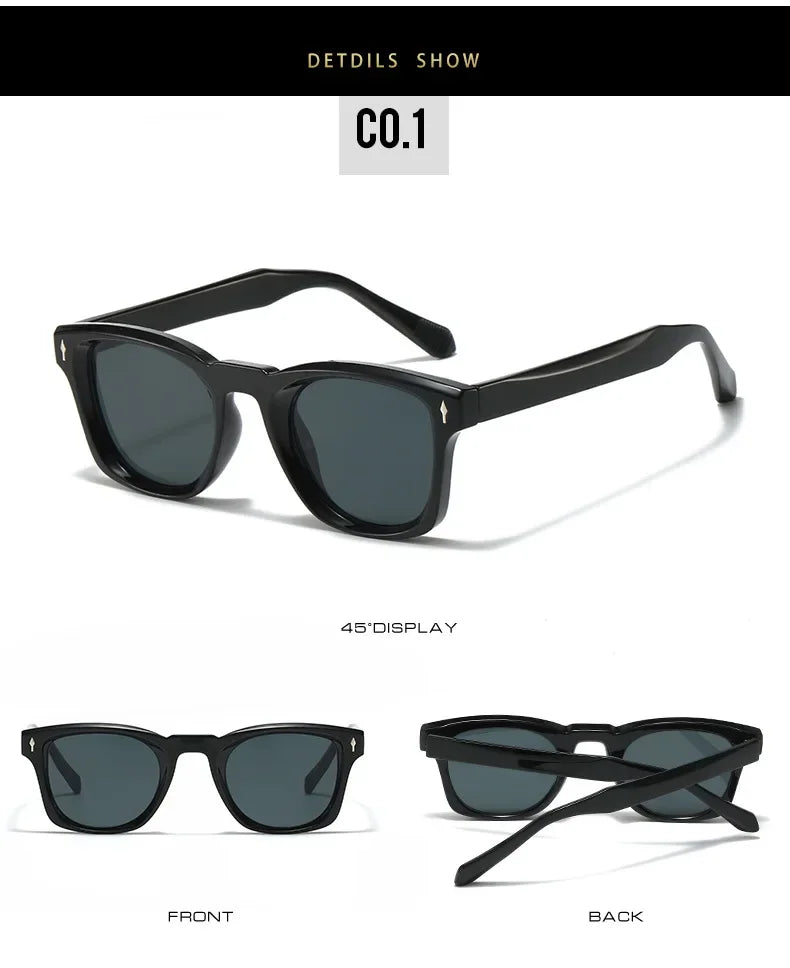 JNPCXI Retro Rivets Square Sunglasses Women Fashion Gradient Shades UV400 Men Green Black Sun Glasses