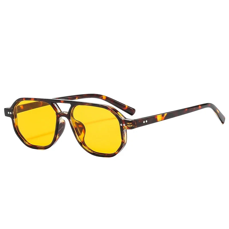 SO&EI Vintage Double Bridges Polygon Square Women Sunglasses Fashion Rivets Men Clear Ocean Lens Shades UV400 Sun Glasses