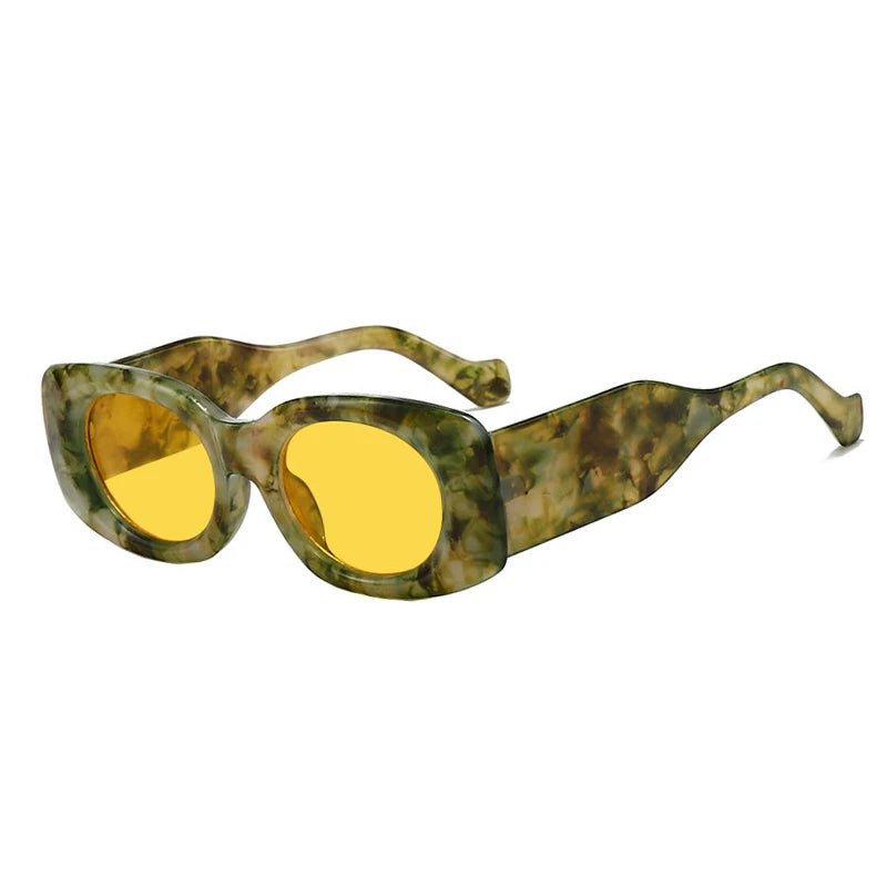 SO&EI Ins Popular Fashion Square Women Sunglasses Shades UV400 Retro Punk Men Oval Yellow Sun Glasses