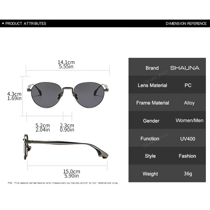 SHAUNA Retro Metal Round Punk Men Sunglasses Shades UV400 Fashion Trending Gradient Women Sun Glasses