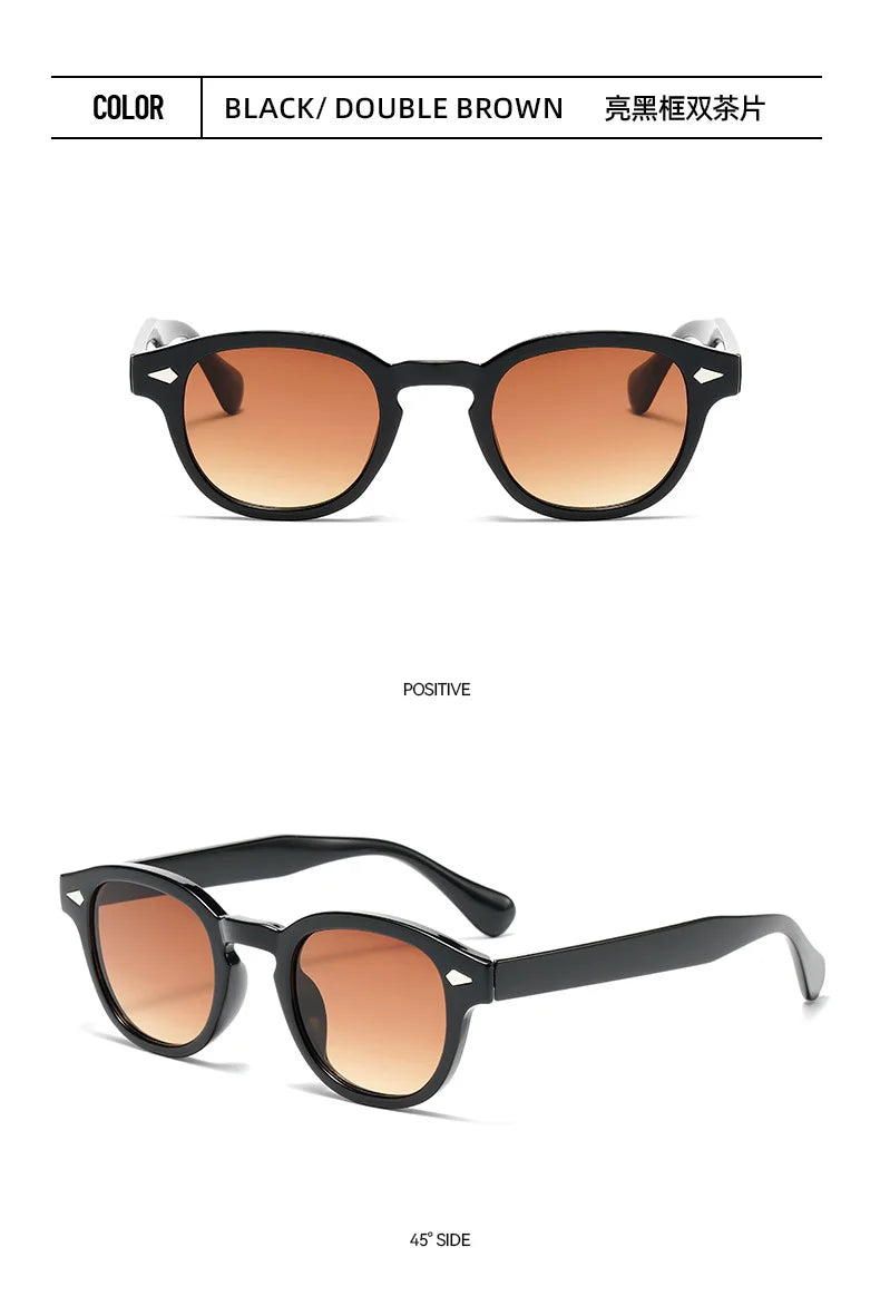 JNPCXI Vintage Round Sunglasses Women Men Retro Rivet Blue Gradient Female Sun Glasses UV400