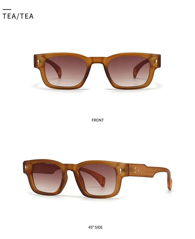 SHAUNA Retro Rivets Sunglasses Brand Designer Trending Rectangle Sun Glasses UV400