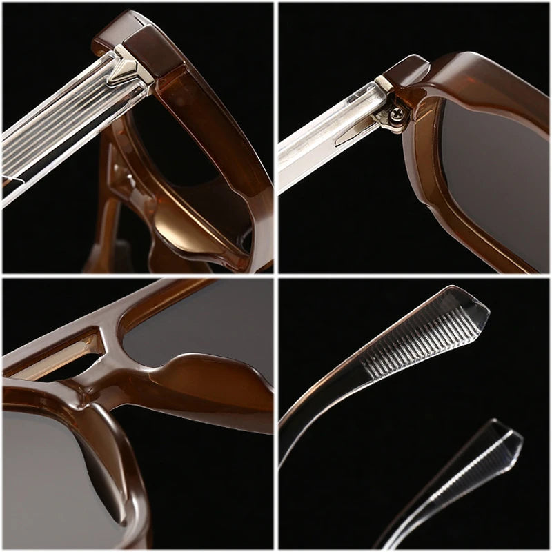 SHAUNA Retro Rivets Double Bridges Men Square Sunglasses Shades UV400 Fashion Women Luxury Blue Green Sun Glasses