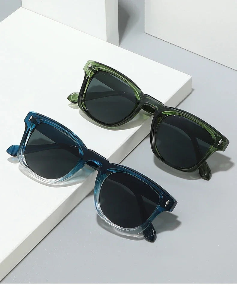 JNPCXI Retro Rivets Square Sunglasses Women Fashion Gradient Shades UV400 Men Green Black Sun Glasses
