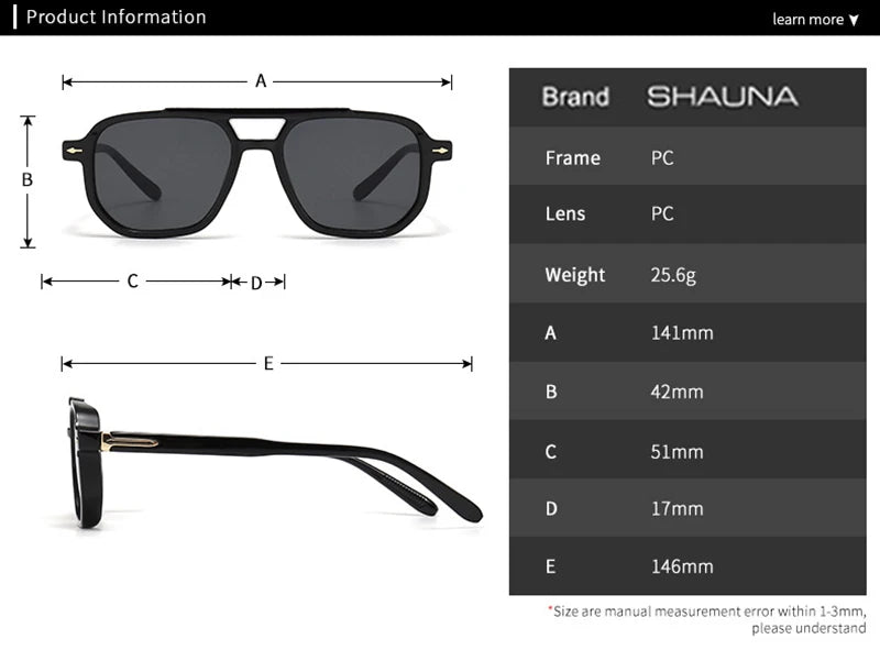 SHAUNA Retro Double Bridges Square Women Sunglasses Shades UV400 Fashion Men Trending Rivets Gradient Sun Glasses