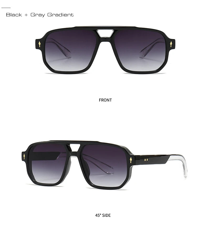 SHAUNA Retro Double Bridges Square Sunglasses Women Gradient Shades UV400 Fashion Brand Designer Rivets Men Sun Glasses