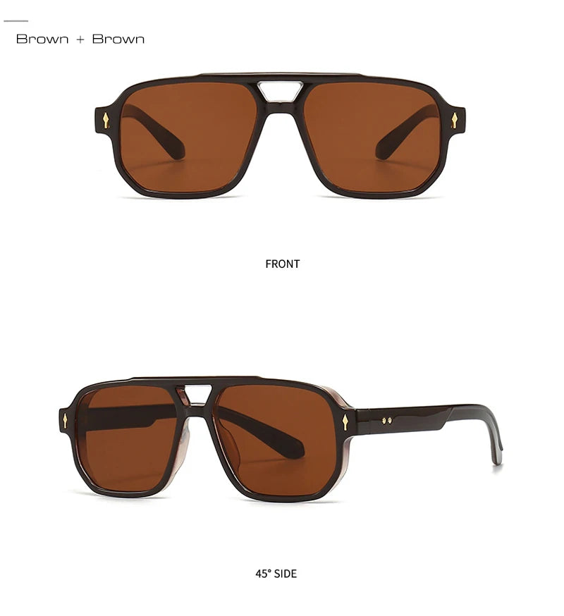 SHAUNA Retro Double Bridges Square Sunglasses Women Gradient Shades UV400 Fashion Brand Designer Rivets Men Sun Glasses