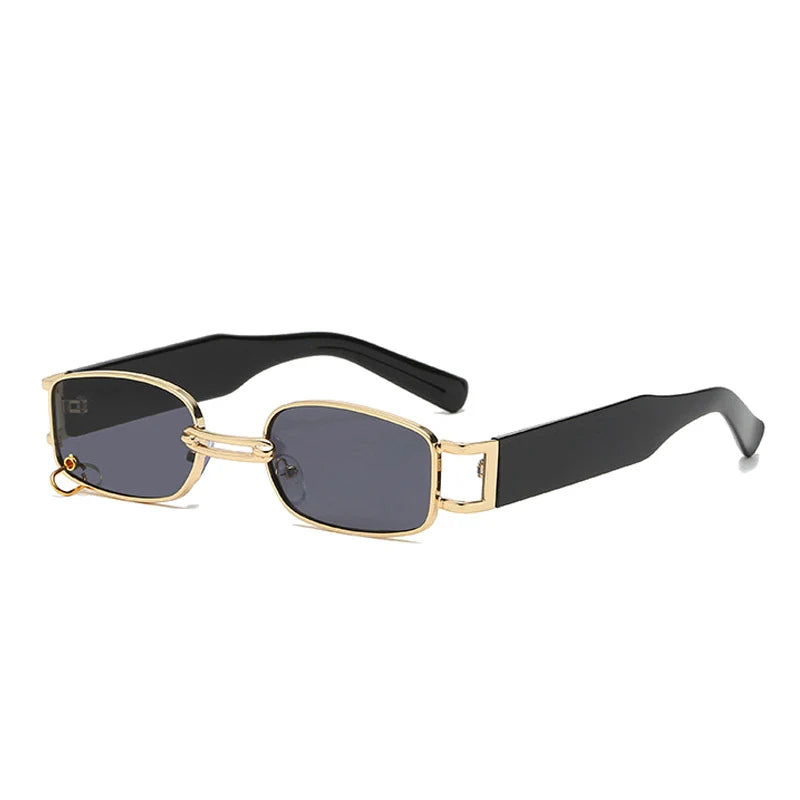 SO&EI Ins Popular Fashion Small Rectangle Women Luxury Sunglasses Vintage Metal Ring Decoration Men Punk Sun Glasses UV400