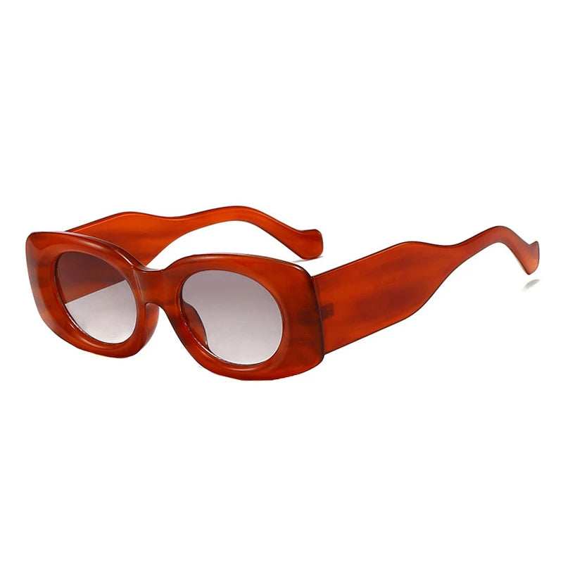 SO&EI Ins Popular Fashion Square Women Sunglasses Shades UV400 Retro Punk Men Oval Yellow Sun Glasses