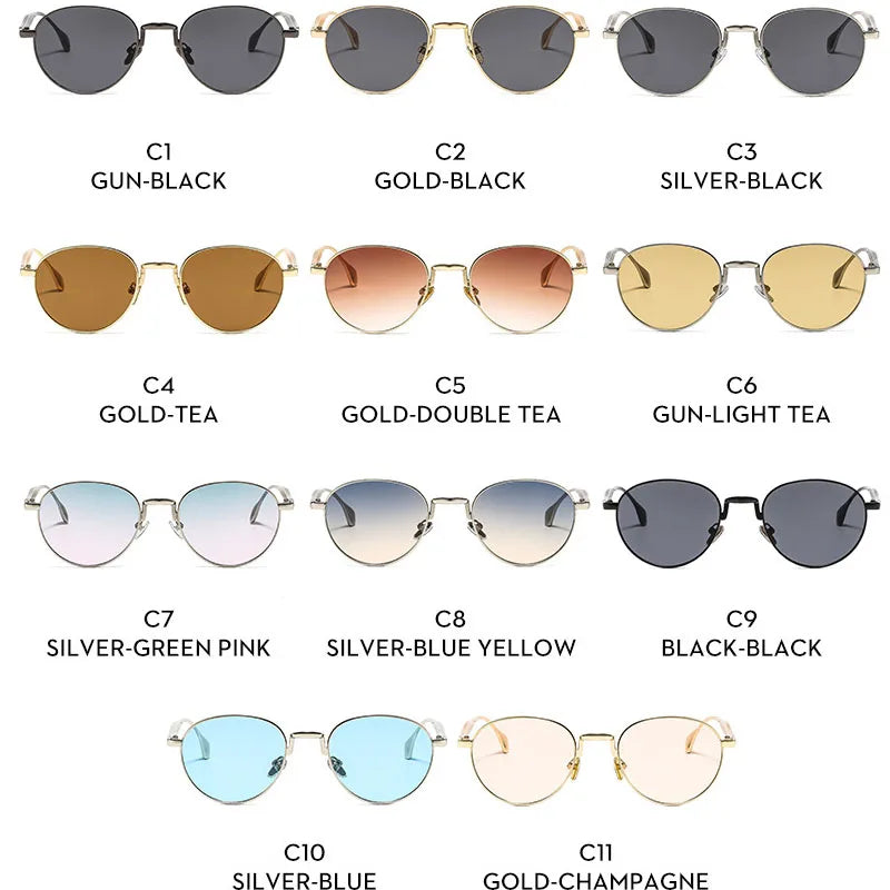 SHAUNA Retro Metal Round Punk Men Sunglasses Shades UV400 Fashion Trending Gradient Women Sun Glasses