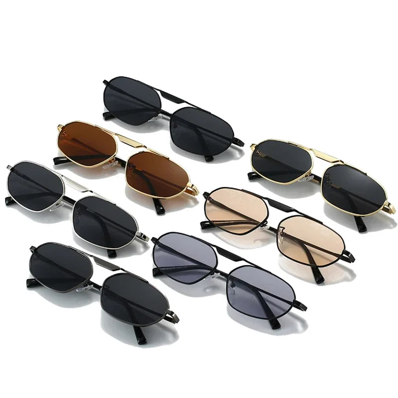 SO&EI Retro Metal Cat Eye Women Sunglasses Fashion Brand Designer Irregular Polygon Men Punk Shades UV400 Sun Glasses