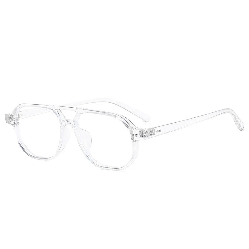 SO&EI Vintage Double Bridges Polygon Square Women Sunglasses Fashion Rivets Men Clear Ocean Lens Shades UV400 Sun Glasses