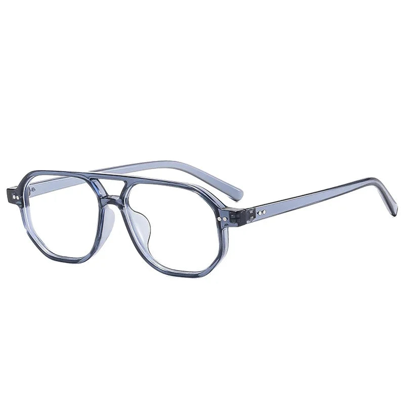 SO&EI Vintage Double Bridges Polygon Square Women Sunglasses Fashion Rivets Men Clear Ocean Lens Shades UV400 Sun Glasses